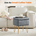 Chaise tabouret de coiffeuse avec rangement, pouf en fausse fourrure douce et rembourrée, siège repose-pieds de maquillage avec 4 pieds métalliques antidérapants et réglables