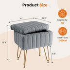 Chaise tabouret de coiffeuse avec rangement, pouf en fausse fourrure douce et rembourrée, siège repose-pieds de maquillage avec 4 pieds métalliques antidérapants et réglables