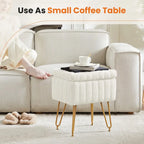 Chaise tabouret de coiffeuse avec rangement, pouf en fausse fourrure douce et rembourrée, siège repose-pieds de maquillage avec 4 pieds métalliques antidérapants et réglables