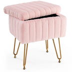 Chaise tabouret de coiffeuse avec rangement, pouf en fausse fourrure douce et rembourrée, siège repose-pieds de maquillage avec 4 pieds métalliques antidérapants et réglables