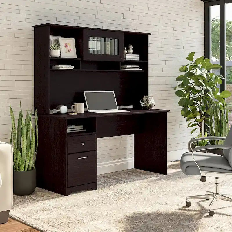Bureau d'ordinateur Cabot 60W avec étagère en chêne expresso par