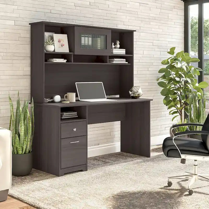 Bureau d'ordinateur Cabot 60W avec étagère en chêne expresso par