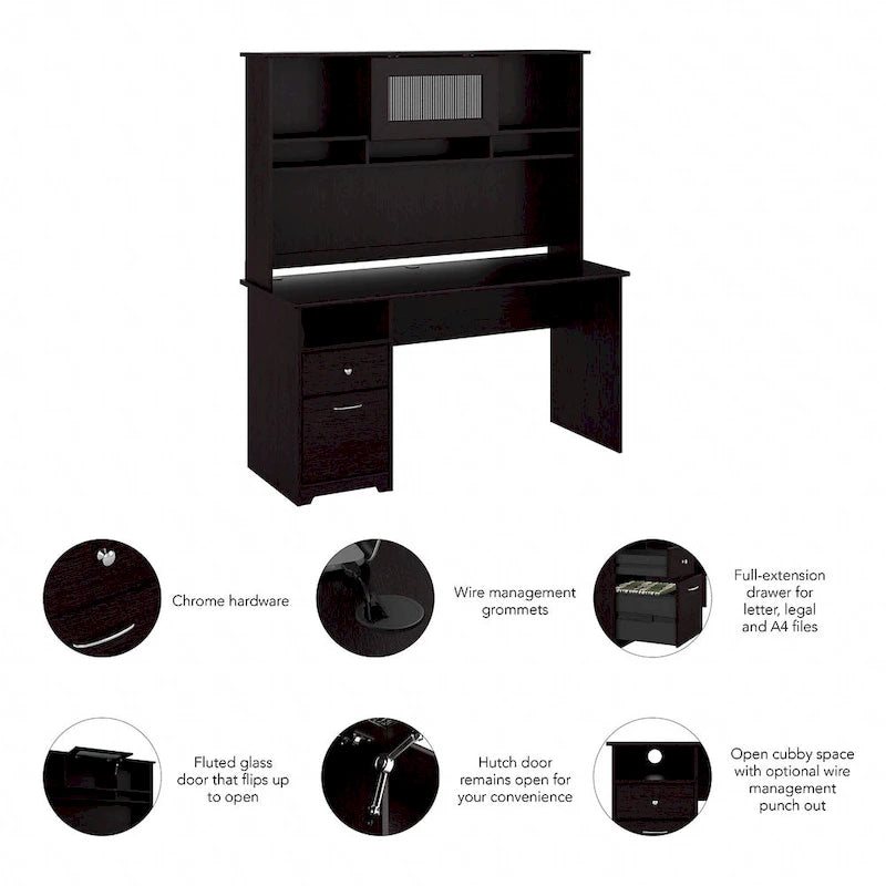 Bureau d'ordinateur Cabot 60W avec étagère en chêne expresso par