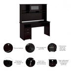 Bureau d'ordinateur Cabot 60W avec étagère en chêne expresso par