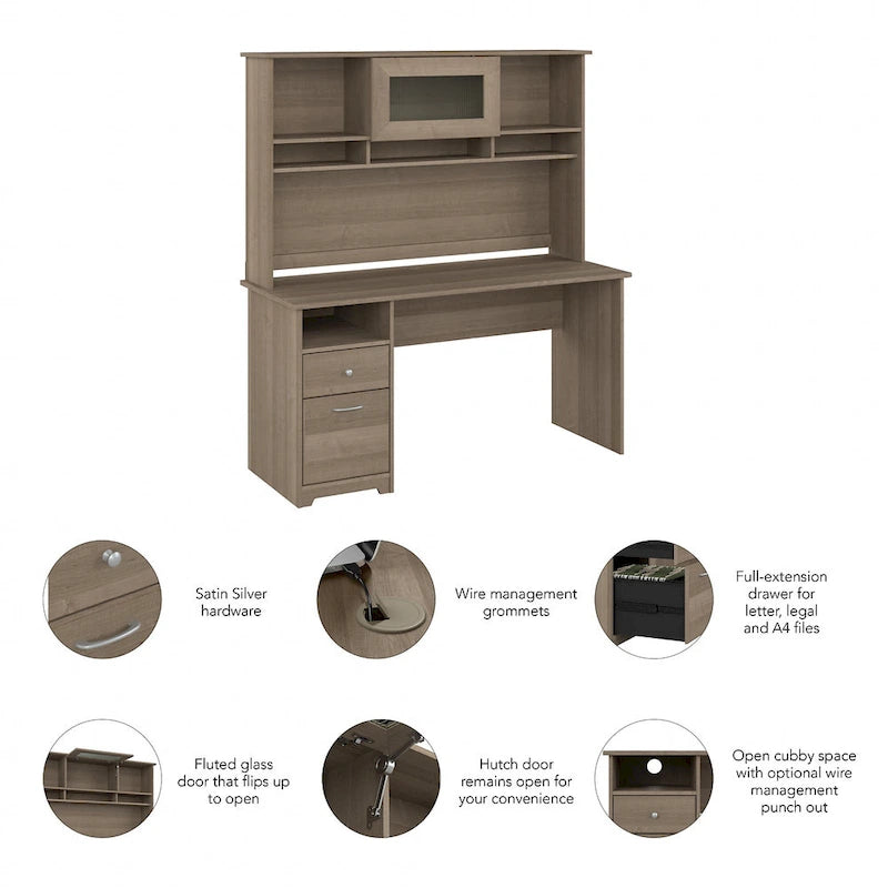 Bureau d'ordinateur Cabot 60W avec étagère en chêne expresso par