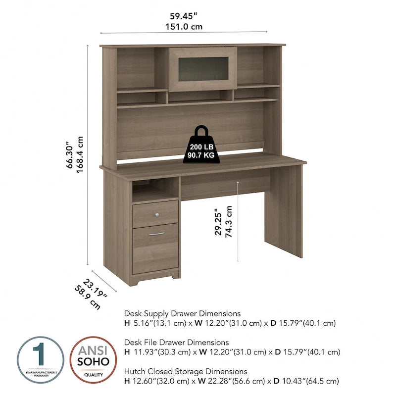 Bureau d'ordinateur Cabot 60W avec étagère en chêne expresso par