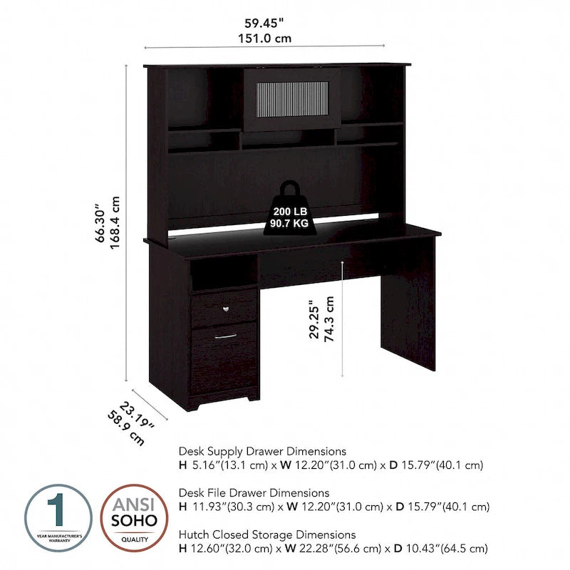 Bureau d'ordinateur Cabot 60W avec étagère en chêne expresso par