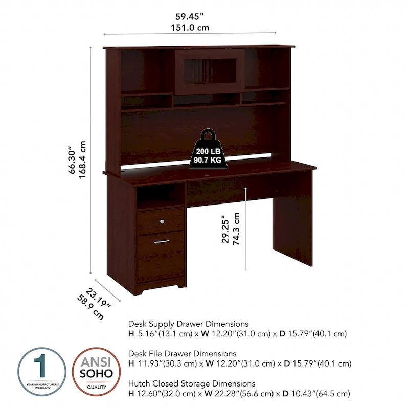 Bureau d'ordinateur Cabot 60W avec étagère en chêne expresso par