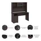 Bureau d'ordinateur Cabot 60W avec étagère en chêne expresso par
