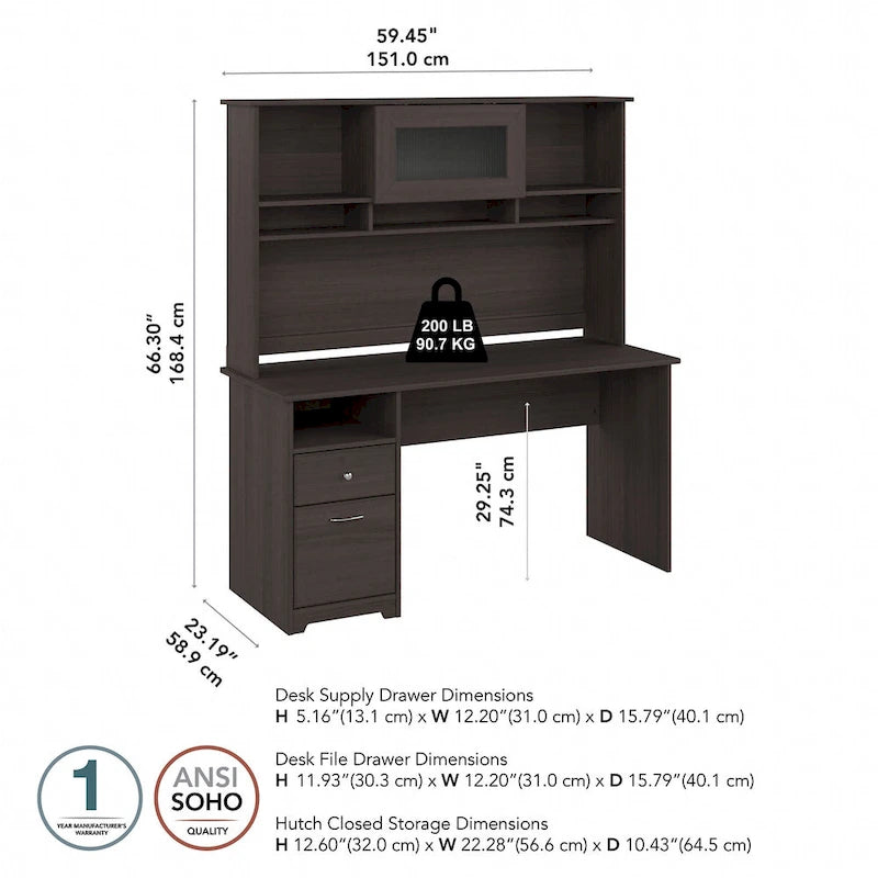 Bureau d'ordinateur Cabot 60W avec étagère en chêne expresso par