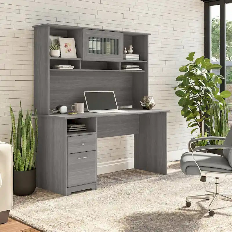 Bureau d'ordinateur Cabot 60W avec étagère en chêne expresso par