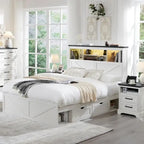 Cadre de lit en bois queen-size de style ferme avec tête de lit de rangement et tiroirs