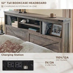 Cadre de lit en bois queen-size de style ferme avec tête de lit de rangement et tiroirs