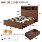 Cadre de lit en bois queen-size de style ferme avec tête de lit de rangement et tiroirs