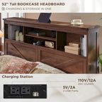 Cadre de lit en bois queen-size de style ferme avec tête de lit de rangement et tiroirs