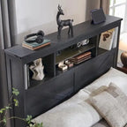 Cadre de lit en bois queen-size de style ferme avec tête de lit de rangement et tiroirs