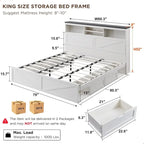 Cadre de lit double King Size en bois de style Ferme avec tête de lit de rangement et tiroirs