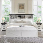 Cadre de lit double King Size en bois de style Ferme avec tête de lit de rangement et tiroirs