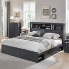 Cadre de lit double King Size en bois de style Ferme avec tête de lit de rangement et tiroirs