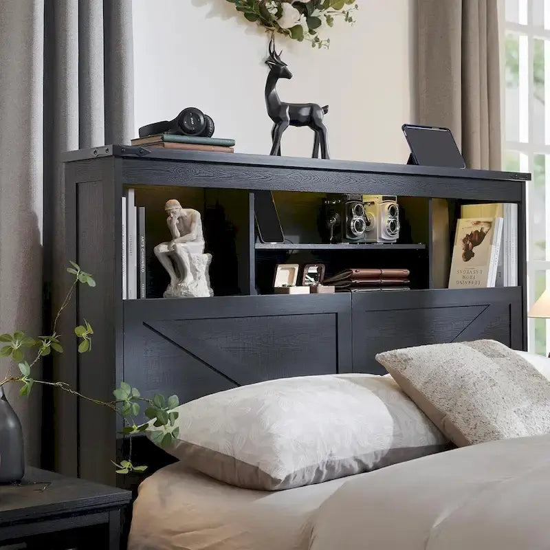 Cadre de lit double King Size en bois de style Ferme avec tête de lit de rangement et tiroirs