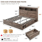 Cadre de lit double King Size en bois de style Ferme avec tête de lit de rangement et tiroirs