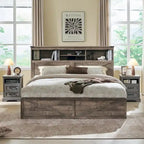 Cadre de lit double King Size en bois de style Ferme avec tête de lit de rangement et tiroirs