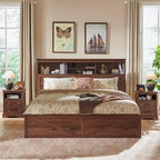 Cadre de lit double King Size en bois de style Ferme avec tête de lit de rangement et tiroirs