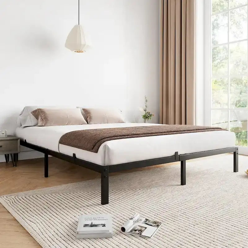 Cadre de lit sans sommier tapissier, cadre de lit plateforme queen en métal robuste avec lattes métalliques