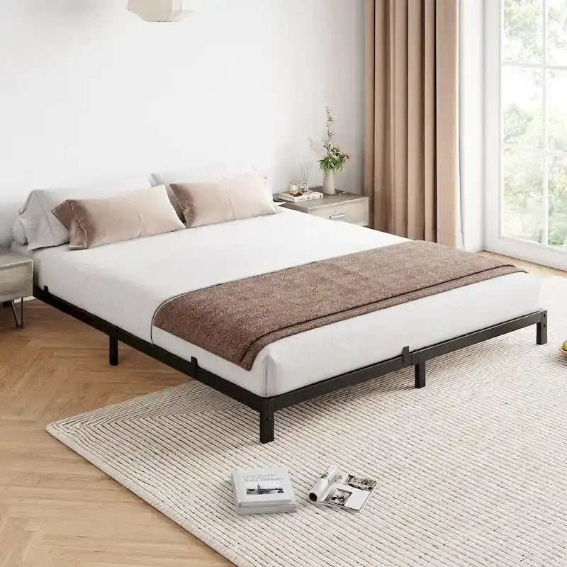 Cadre de lit sans sommier tapissier, cadre de lit plateforme queen en métal robuste avec lattes métalliques