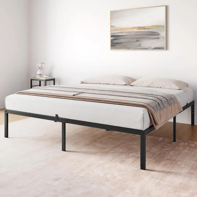 Cadre de lit sans sommier tapissier, cadre de lit plateforme queen en métal robuste avec lattes métalliques