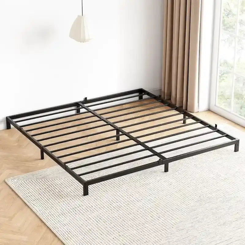 Cadre de lit sans sommier tapissier, cadre de lit plateforme queen en métal robuste avec lattes métalliques