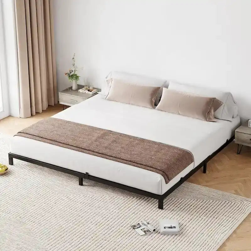 Cadre de lit sans sommier tapissier, cadre de lit plateforme queen en métal robuste avec lattes métalliques