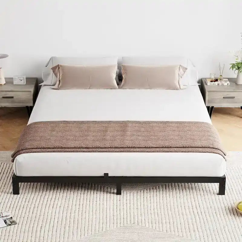 Cadre de lit sans sommier tapissier, cadre de lit plateforme queen en métal robuste avec lattes métalliques