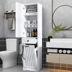 Meuble de buanderie avec portes et 1 tiroir, panier à linge basculant, étagère réglable, armoire à linge