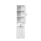 Meuble de buanderie avec portes et 1 tiroir, panier à linge basculant, étagère réglable, armoire à linge
