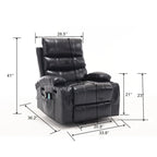 Fauteuil releveur inclinable électrique de massage chauffant avec siège large, poches latérales, porte-gobelets et minuterie pour personnes âgées