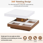 Table basse rotative 360° moderne avec 3 plateaux détachables, table basse à 2 niveaux avec rangement pour salon