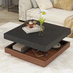 Table basse rotative 360° moderne avec 3 plateaux détachables, table basse à 2 niveaux avec rangement pour salon