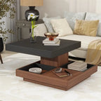 Table basse rotative 360° moderne avec 3 plateaux détachables, table basse à 2 niveaux avec rangement pour salon