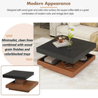 Table basse rotative 360° moderne avec 3 plateaux détachables, table basse à 2 niveaux avec rangement pour salon
