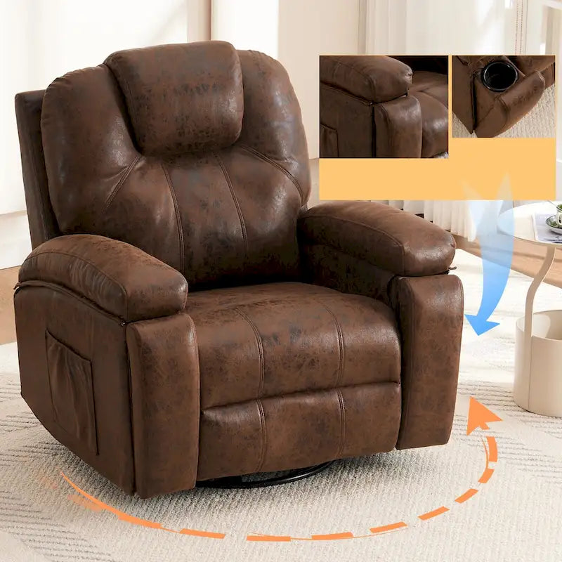 Fauteuil inclinable pivotant oversize avec porte-gobelet et poche latérale