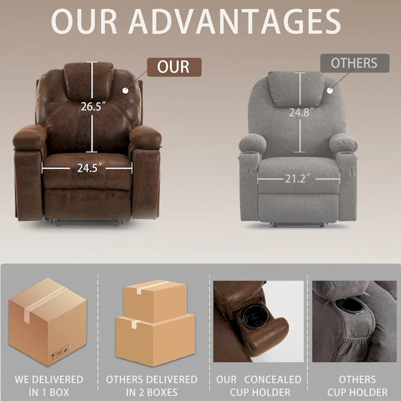 Fauteuil inclinable pivotant oversize avec porte-gobelet et poche latérale