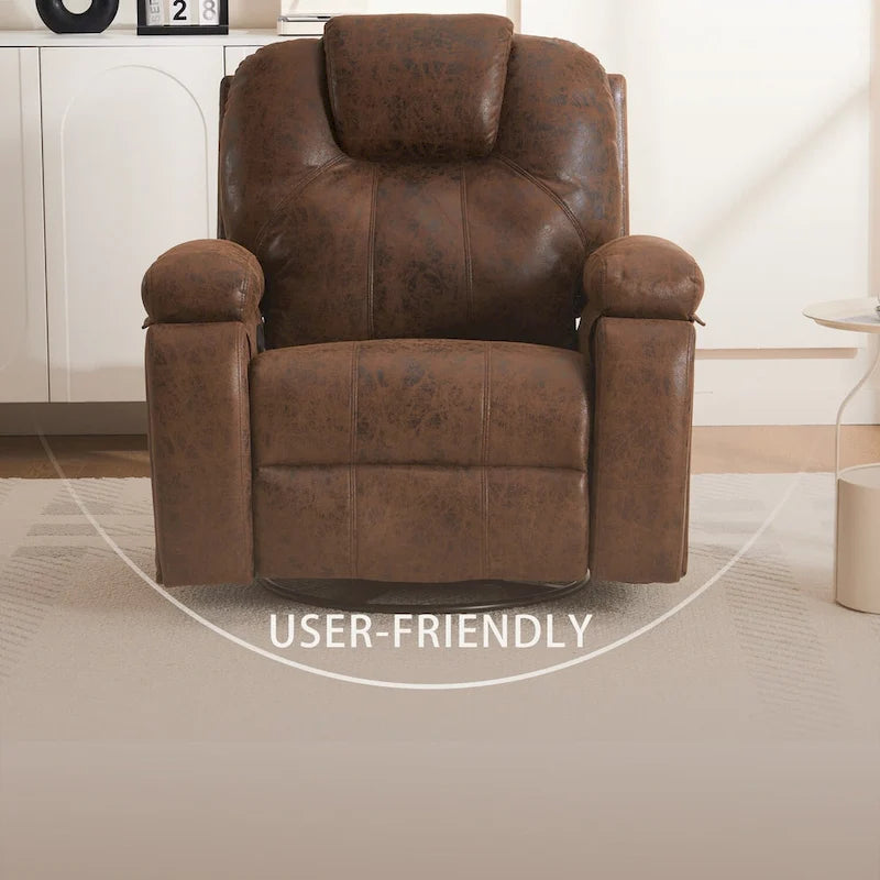 Fauteuil inclinable pivotant oversize avec porte-gobelet et poche latérale