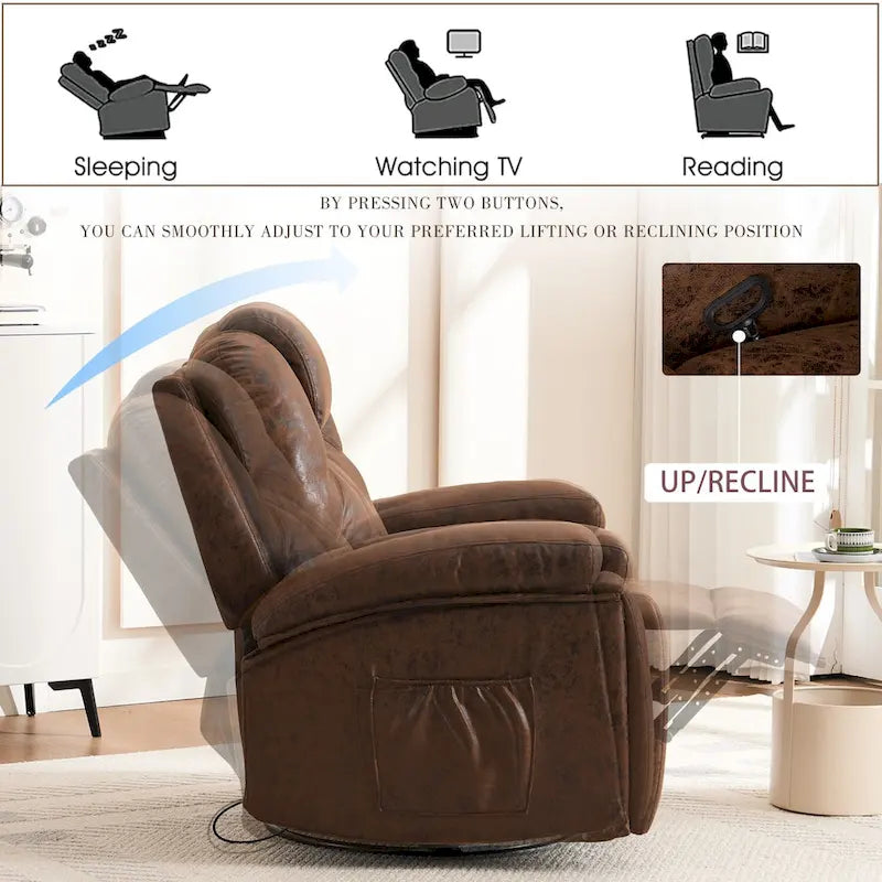 Fauteuil inclinable pivotant oversize avec porte-gobelet et poche latérale