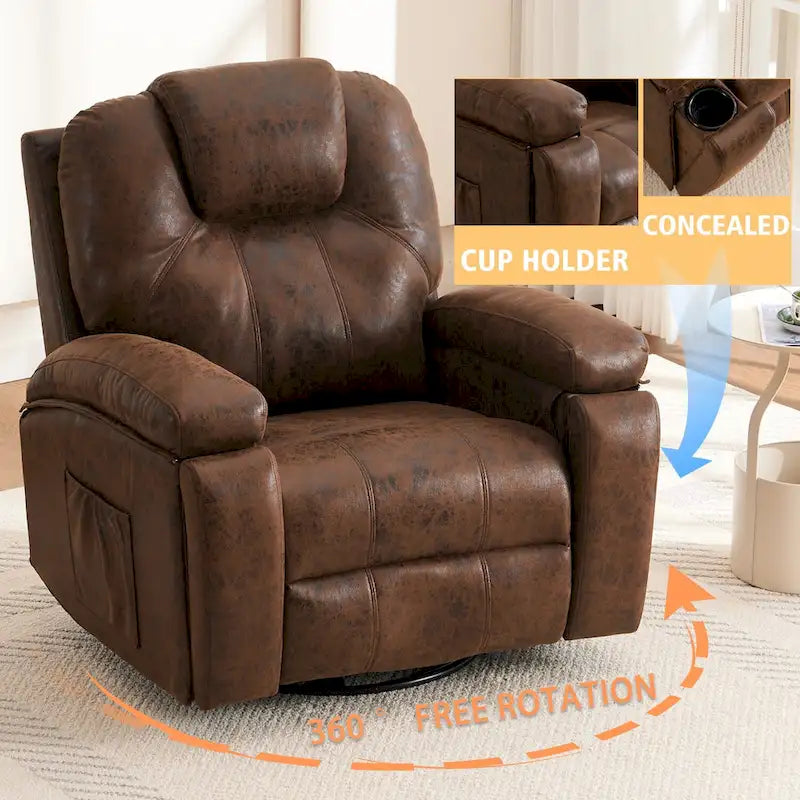 Fauteuil inclinable pivotant oversize avec porte-gobelet et poche latérale