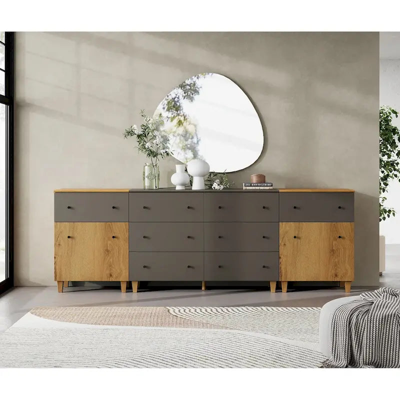 Commode de rangement 3-en-1 avec 8 tiroirs et 2 portes pour chambre à coucher