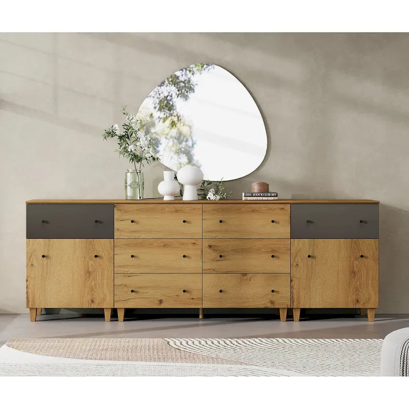 Commode de rangement 3-en-1 avec 8 tiroirs et 2 portes pour chambre à coucher