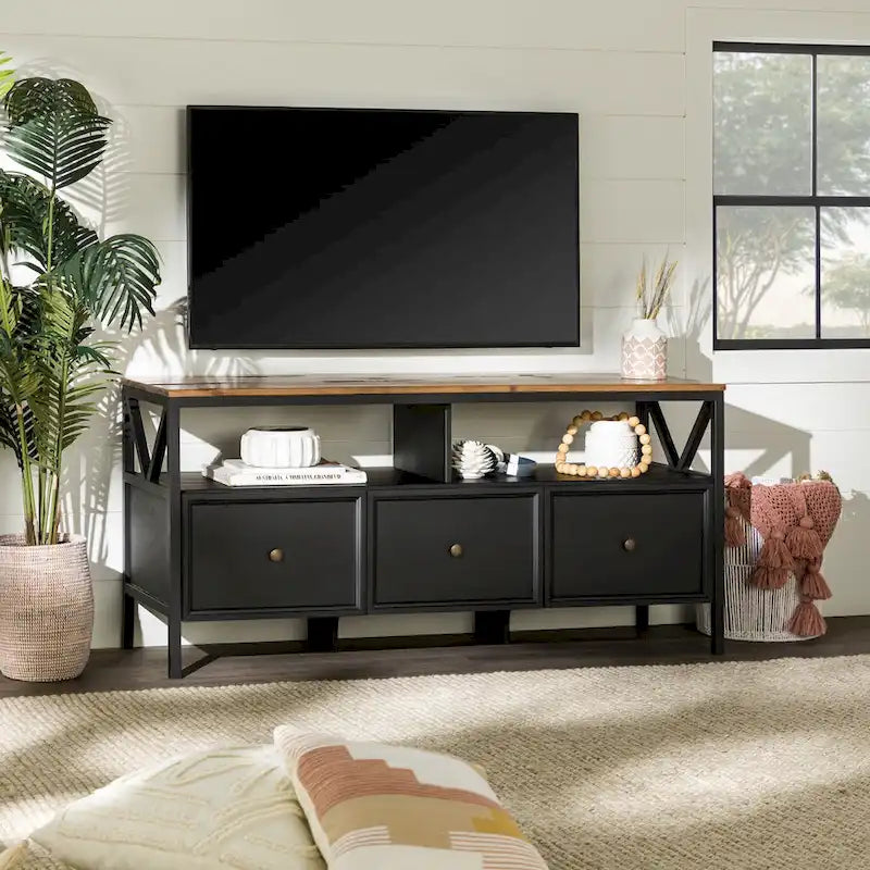 Meuble TV rustique à 3 tiroirs de 152 cm