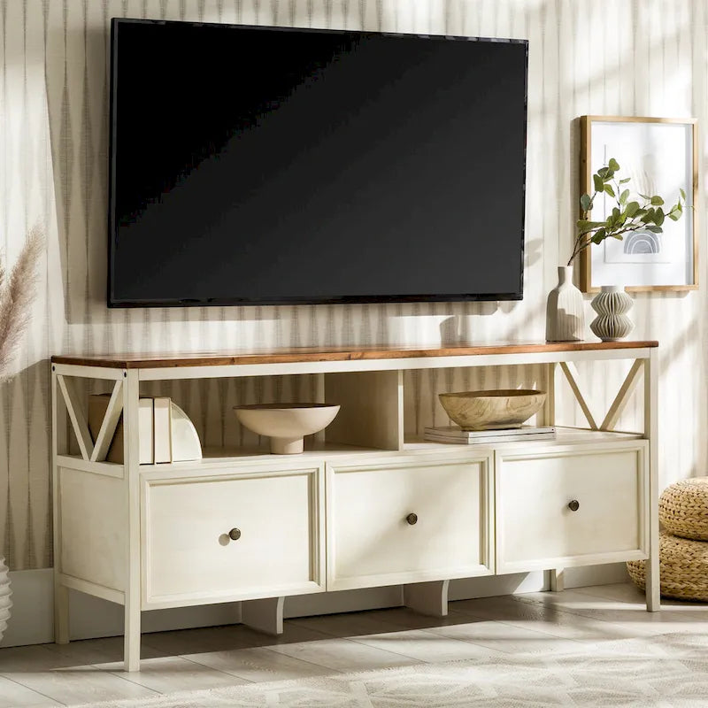 Meuble TV rustique à 3 tiroirs de 152 cm