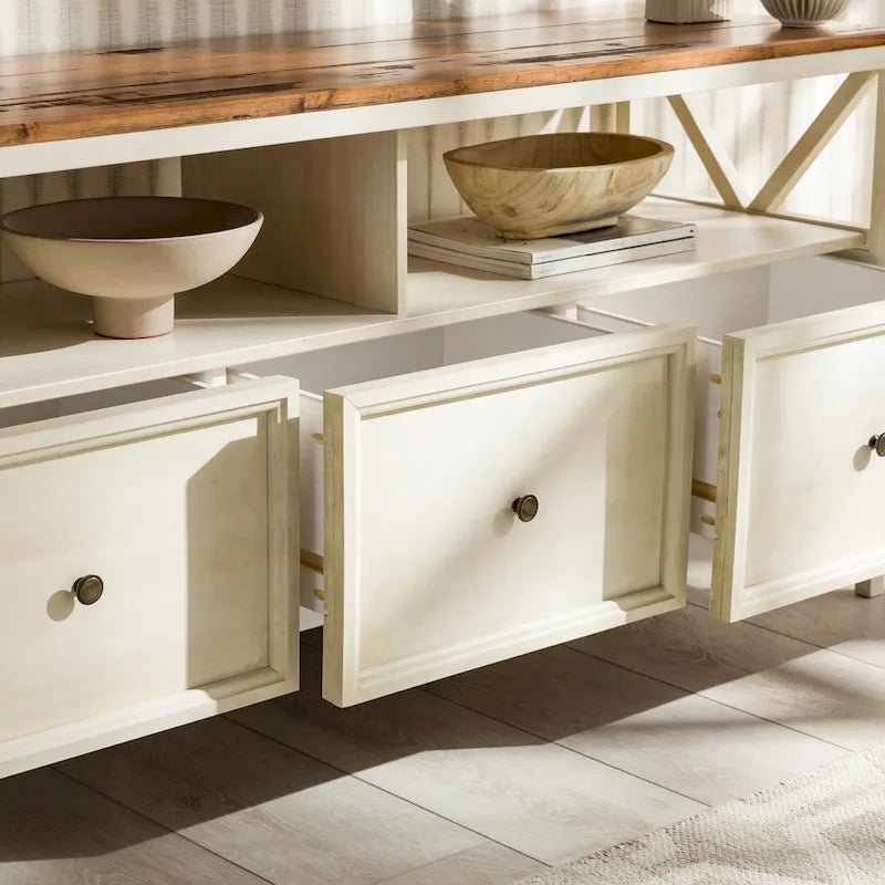Meuble TV rustique à 3 tiroirs de 152 cm